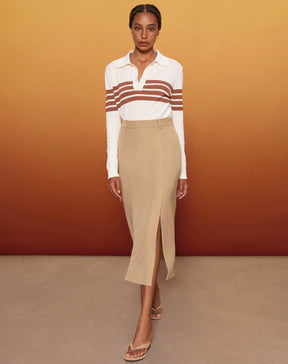 SUÉTER GOLA POLO MANGA LONGA LISTRADO - OFF-WHITE