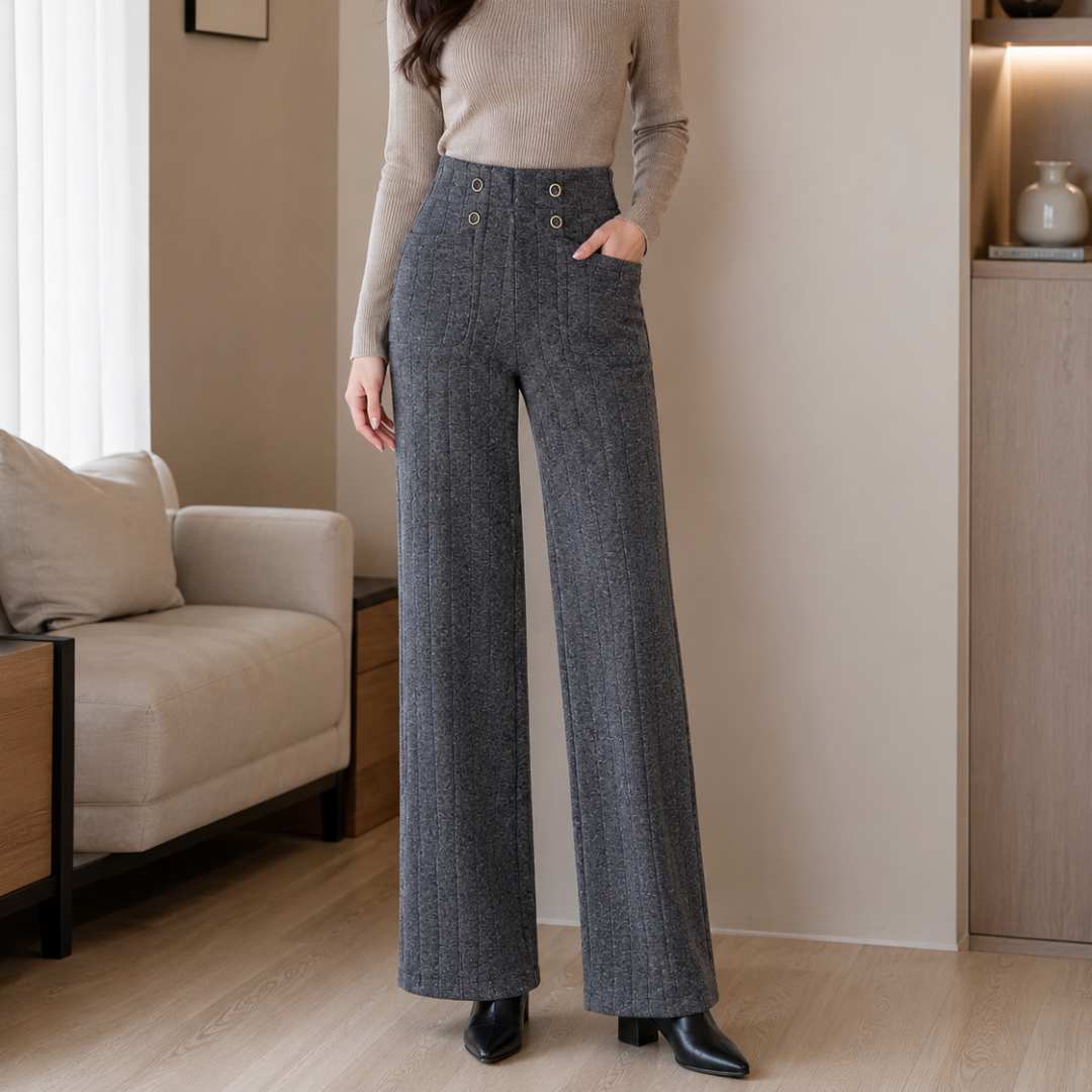 [Compre 2 e Leve 4!] Calça Lorena Feminina em Malha Encorpada de Algodão, Poliéster e Viscose de Cintura Alta + BRINDES: Bolsa e Cinto