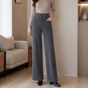 [Compre 2 e Leve 4!] Calça Lorena Feminina em Malha Encorpada de Algodão, Poliéster e Viscose de Cintura Alta + BRINDES: Bolsa e Cinto