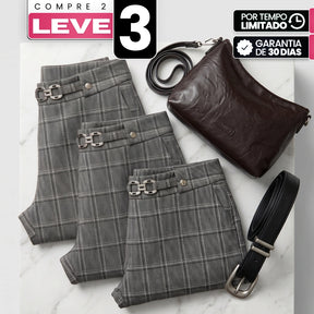 [Leve 3, Pague Só 2] Calça Aveli Feminina em Poliéster, Viscose e Elastano de Cintura Alta com Fivela Metálica + BRINDES: Bolsa e Cinto