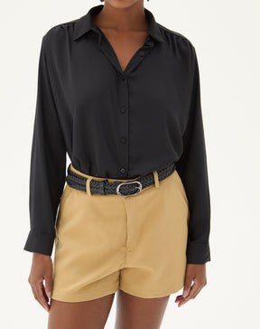 CAMISA MANGA LONGA BARRA RETA - PRETO