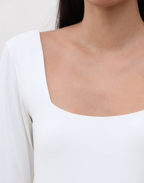 Body Manga Longa com Decote Quadrado  - Off-white