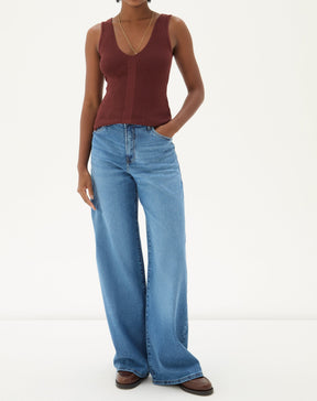 CALÇA JEANS WIDE LEG CINTURA ALTA - AZUL MÉDIO