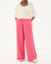 Calça Wide Leg Cós Elástico com Pregas - Coral
