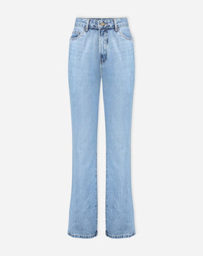 Calça Jeans Reta Cintura Alta - Azul Médio