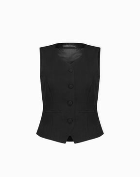 COLETE SLIM COM BOTÃO FORRADO ALFAIATARIA - PRETO