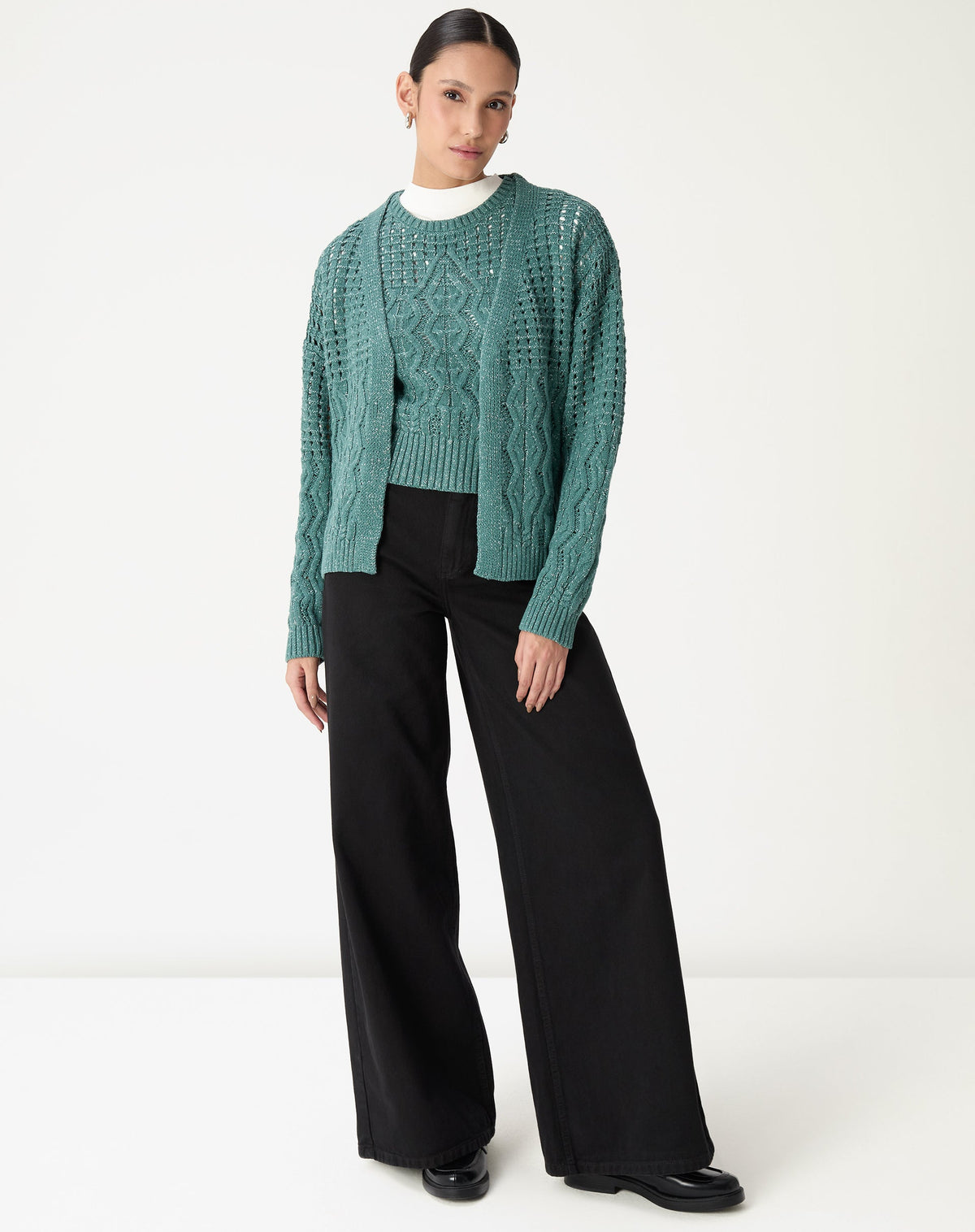 CARDIGAN TRICOT PONTO DIFERENCIADO - VERDE