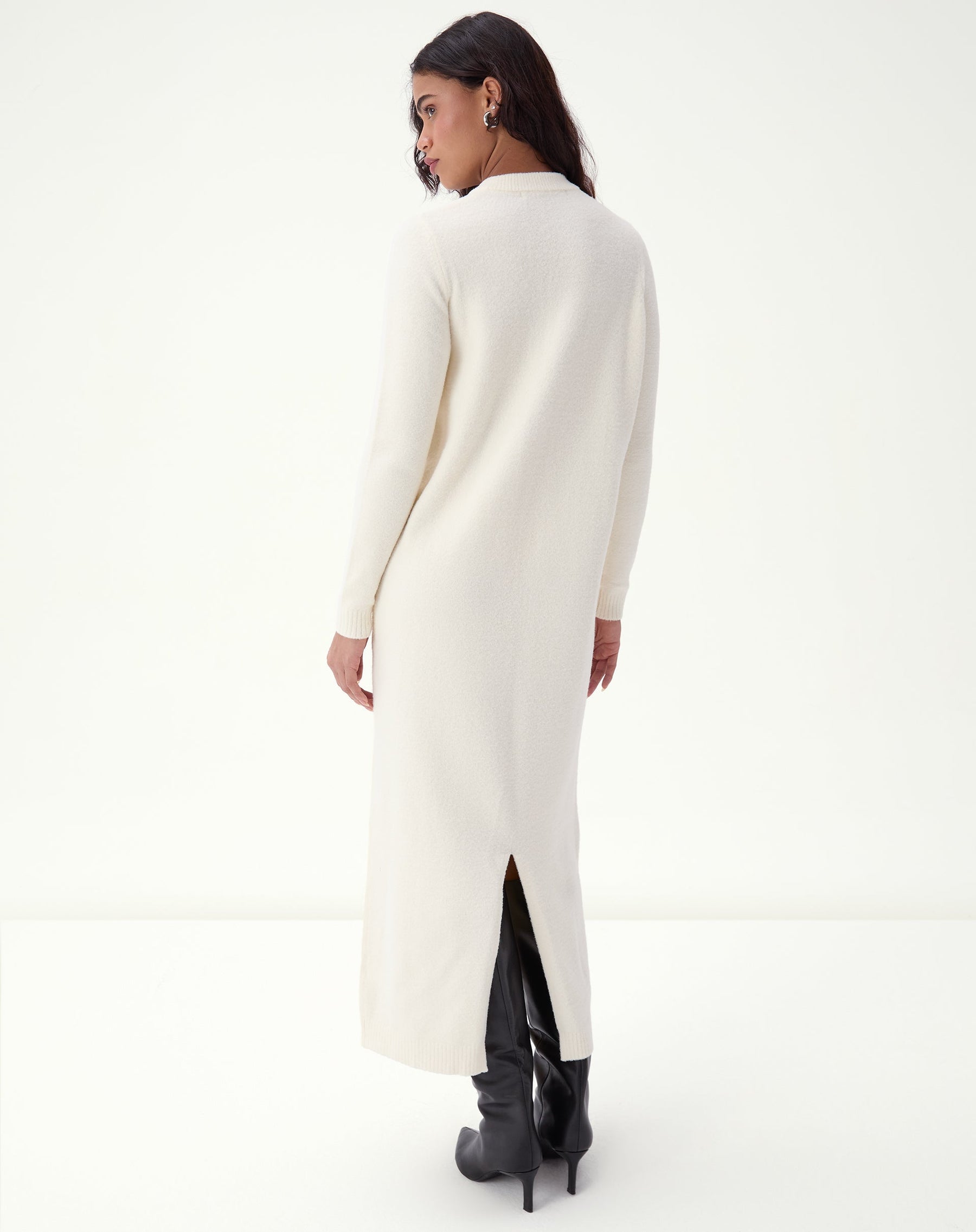 VESTIDO MÍDI TRICOT MANGA LONGA - OFF-WHITE