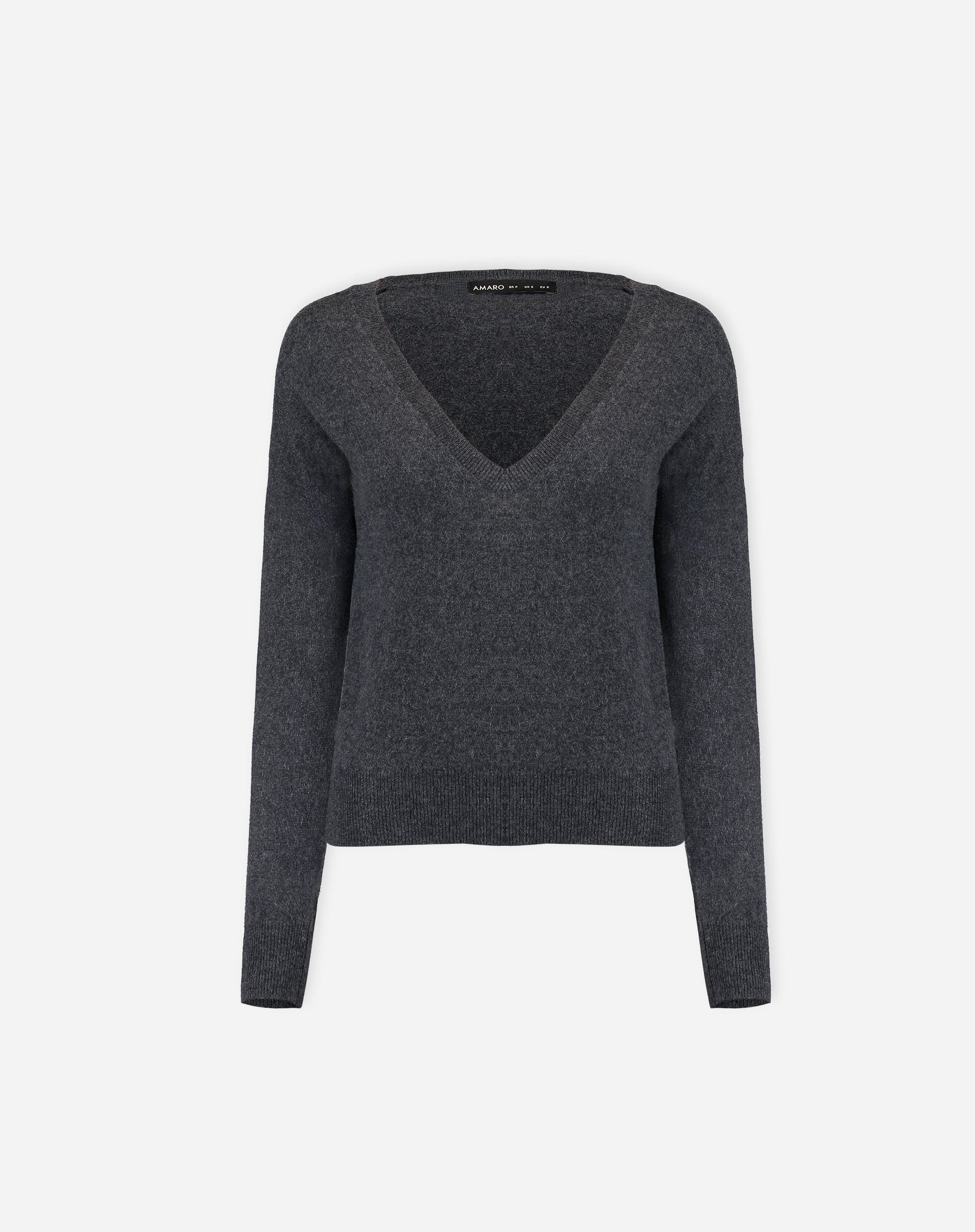 SUÉTER CASHMERE DELUXE GOLA V  - CINZA MESCLA ESCURO