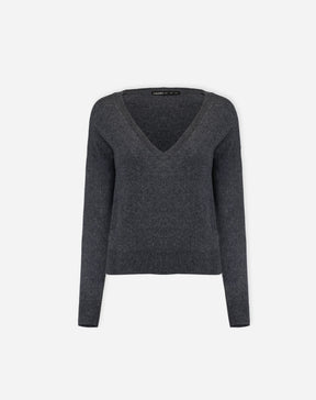 SUÉTER CASHMERE DELUXE GOLA V  - CINZA MESCLA ESCURO