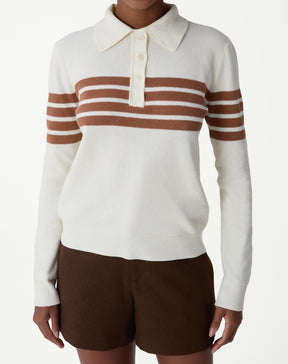 SUÉTER GOLA POLO MANGA LONGA LISTRADO - OFF-WHITE