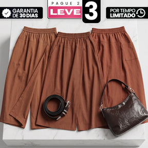 [Compre 2 e Leve 3] Saia-Calça Elori Feminina em Poliéster, Viscose e Elastano Pantacourt de Cintura Alta com Sobreposição Frontal e Cós Elástico + BRINDES