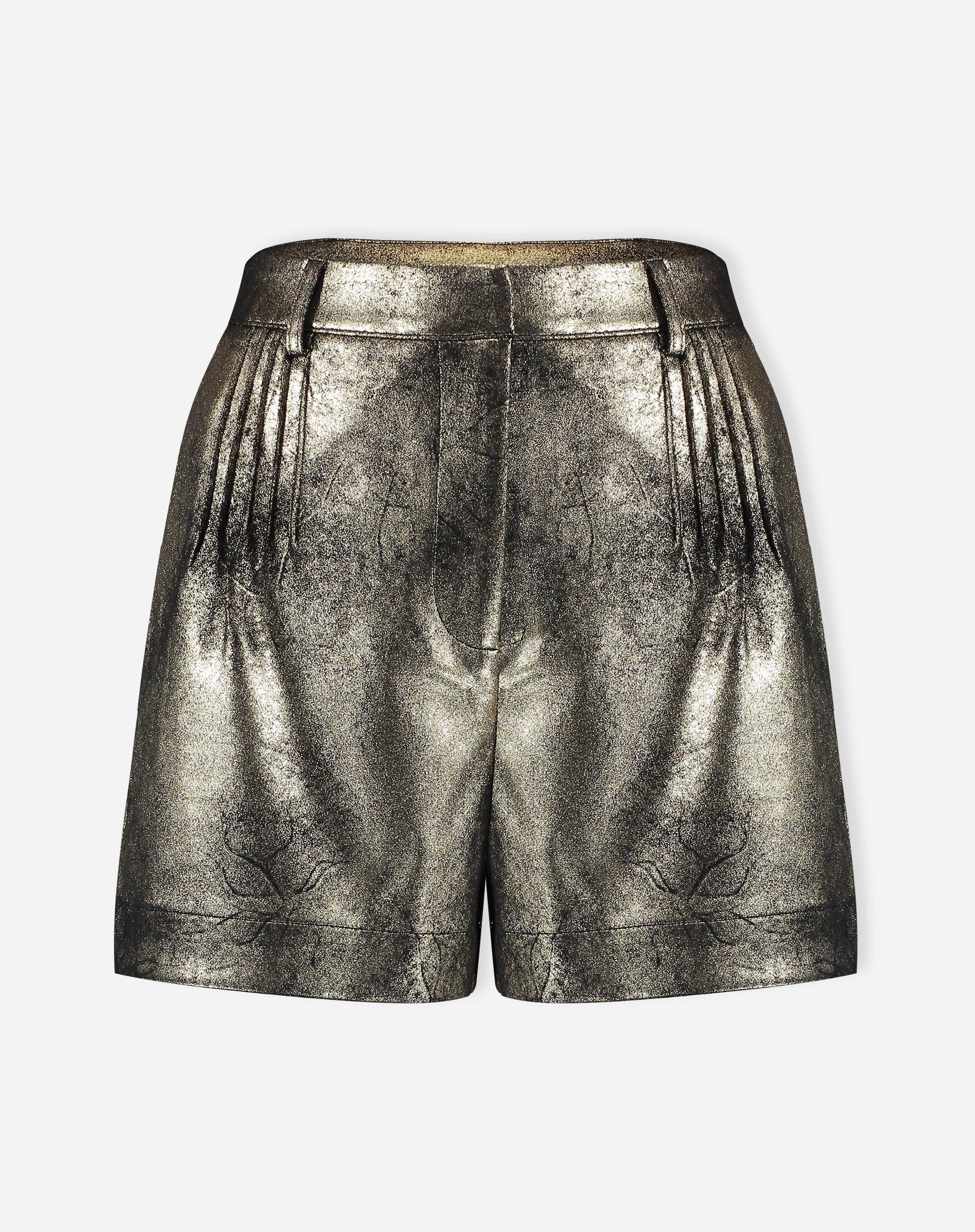 SHORTS COM PREGAS METALIZADO - DOURADO