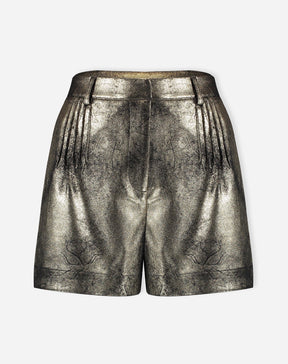 SHORTS COM PREGAS METALIZADO - DOURADO