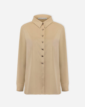 CAMISA ALONGADA COM FENDA - BEGE