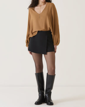 BLUSA MANGA LONGA DECOTE V - MARROM