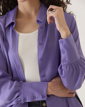 CAMISA MANGA LONGA DE CETIM - ROXO