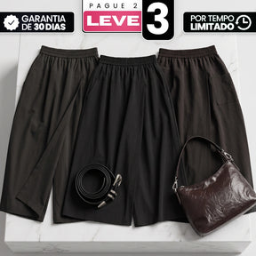 [Compre 2 e Leve 3] Saia-Calça Elori Feminina em Poliéster, Viscose e Elastano Pantacourt de Cintura Alta com Sobreposição Frontal e Cós Elástico + BRINDES