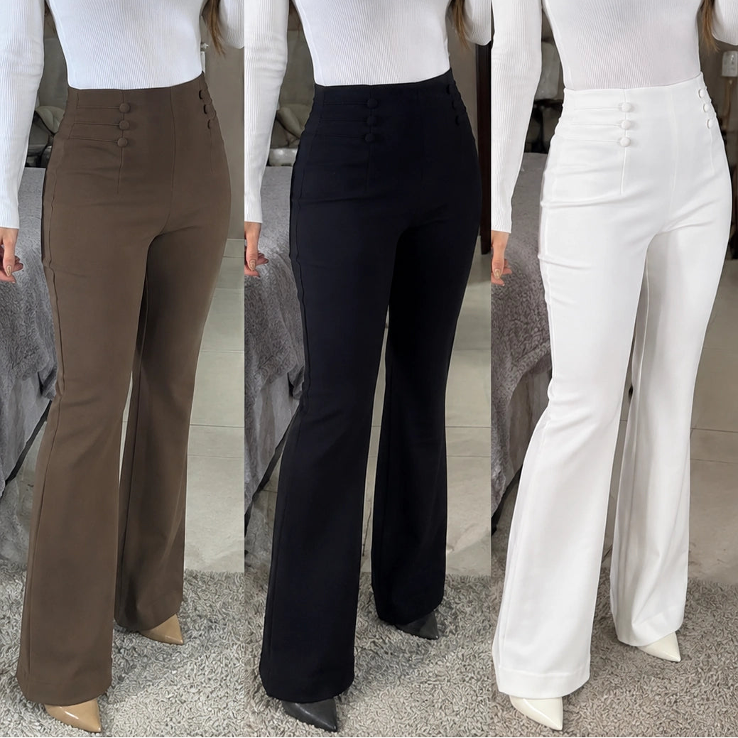 [Compre 2, Leve 3] Calça Maya Feminina em Poliéster, Viscose e Elastano de Cintura Alta Térmica com Forro Peluciado e Fivela Decorativa