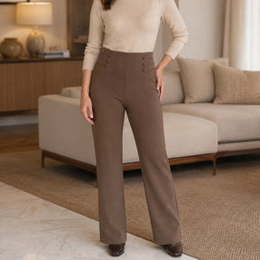 [Compre 2, Leve 3] Calça Maya Feminina em Poliéster, Viscose e Elastano de Cintura Alta Térmica com Forro Peluciado e Fivela Decorativa