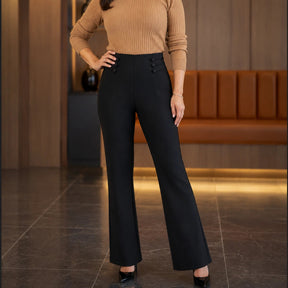 [Compre 2, Leve 3] Calça Maya Feminina em Poliéster, Viscose e Elastano de Cintura Alta Térmica com Forro Peluciado e Fivela Decorativa