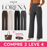 [Compre 2 e Leve 4!] Calça Lorena Feminina em Malha Encorpada de Algodão, Poliéster e Viscose de Cintura Alta + BRINDES: Bolsa e Cinto