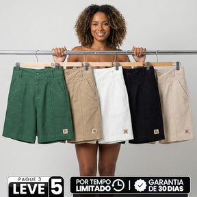 [Leve 5, Pague 3] Bermuda Viena Feminina em Linho e Algodão de Cintura Alta com Nervuras Frontais