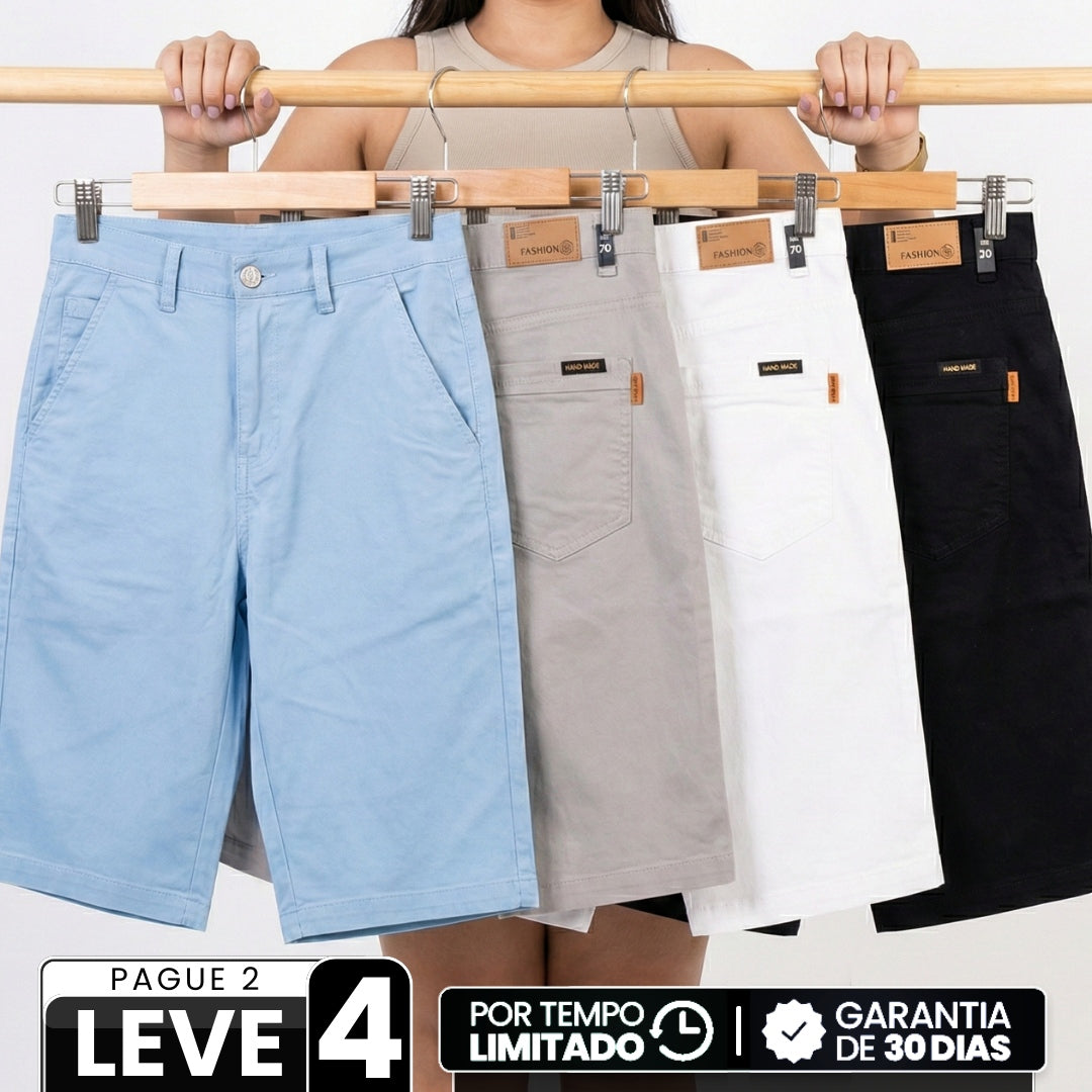 [Leve 4, Pague Só 2!] Bermuda Maira Feminina em Sarja de Algodão Soft e Elastano de Cintura Alta com Modelagem que Valoriza