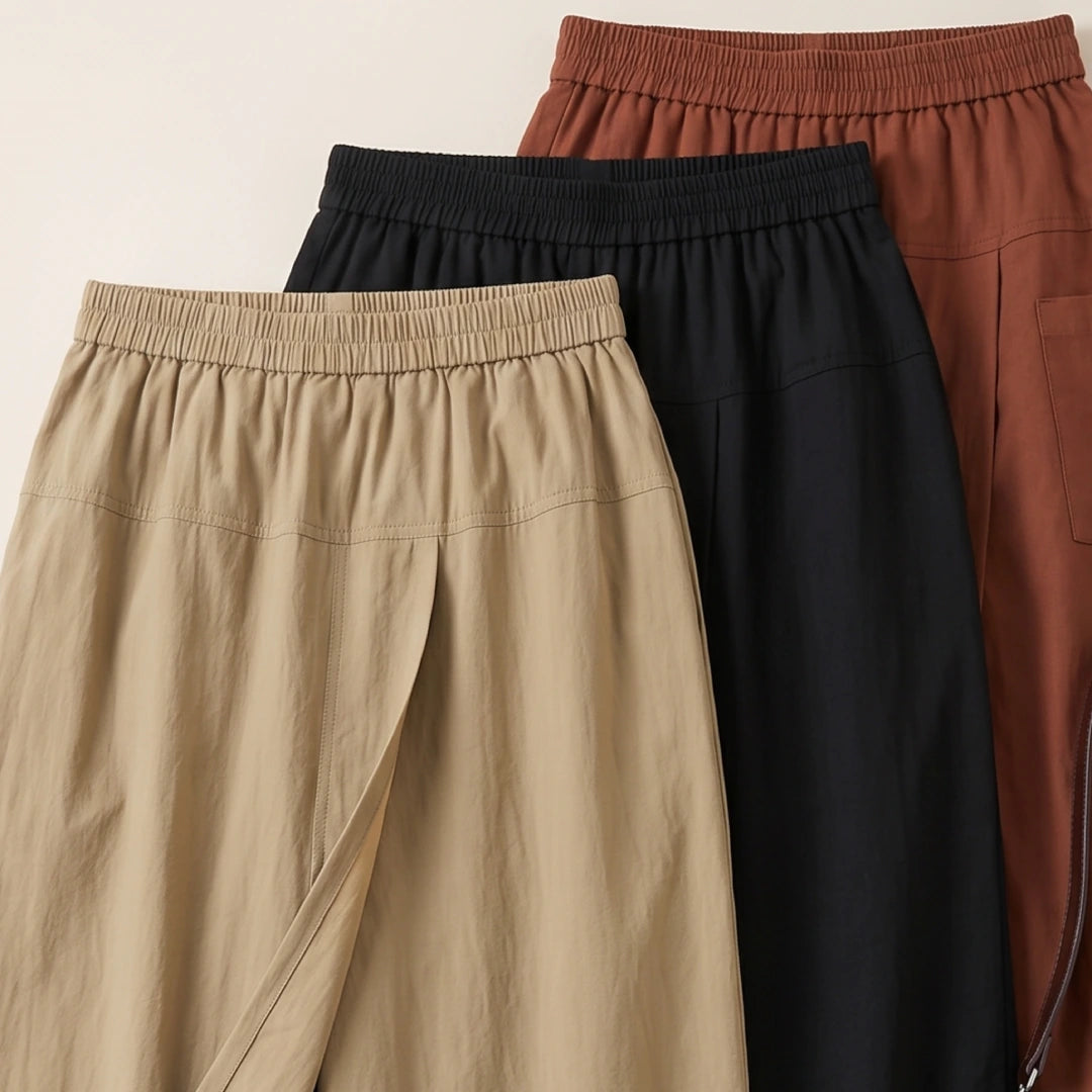 [Compre 2 e Leve 3] Saia-Calça Elori Feminina em Poliéster, Viscose e Elastano Pantacourt de Cintura Alta com Sobreposição Frontal e Cós Elástico + BRINDES