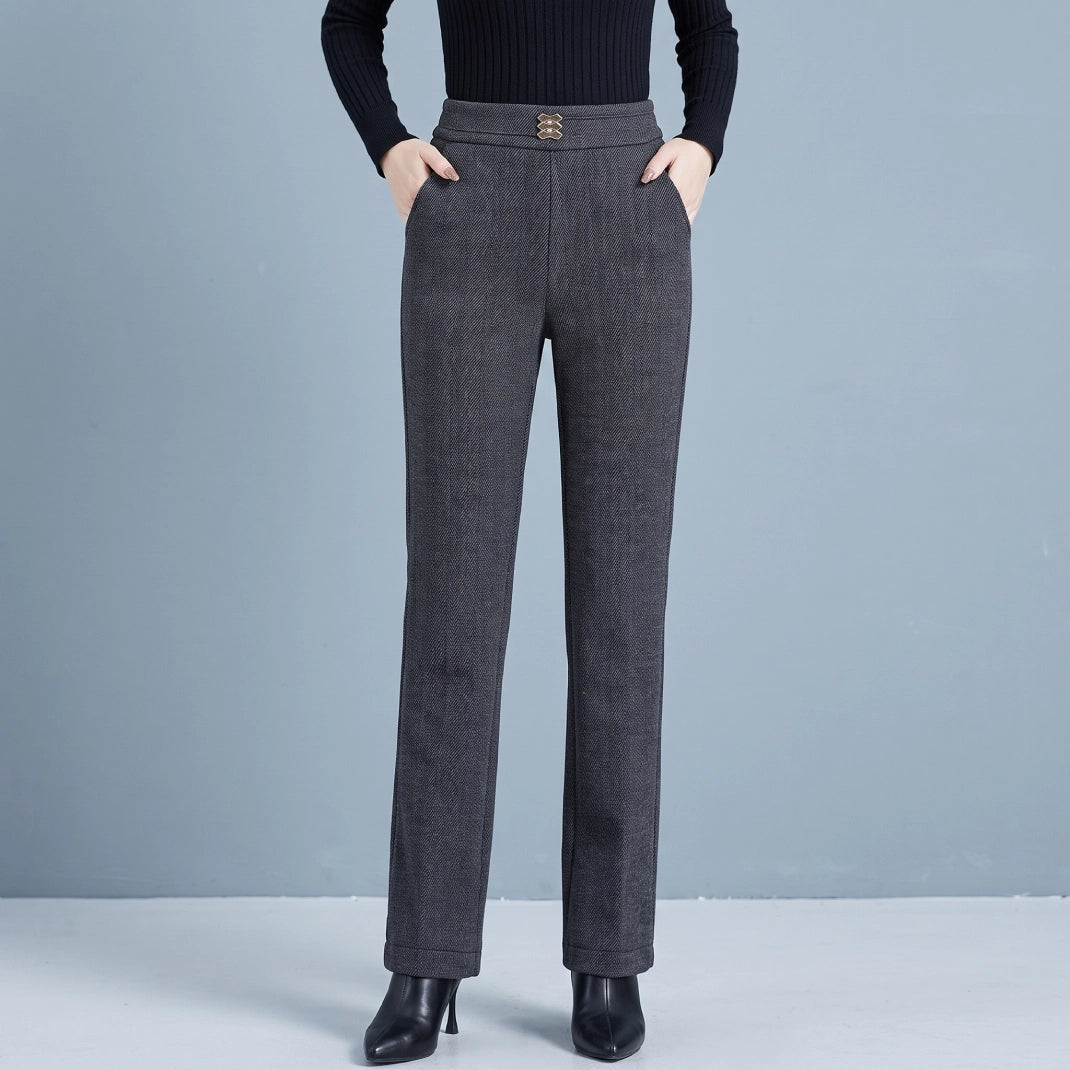 (Compre 2, Leve 3) Calça Eloá Feminina em Algodão, Poliéster e Viscose de Cintura Alta com Botões Decorativos