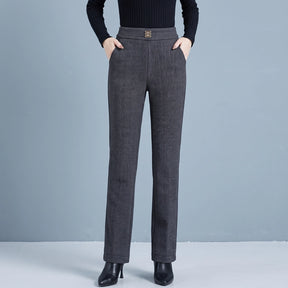 (Compre 2, Leve 3) Calça Eloá Feminina em Algodão, Poliéster e Viscose de Cintura Alta com Botões Decorativos