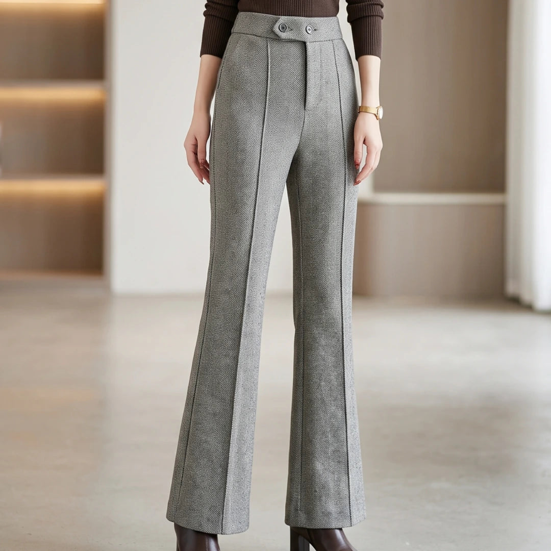 [Compre 2, Leve 3] Calça Mila Feminina em Poliéster, Viscose e Elastano de Cintura Alta com Botões Duplos + BRINDES