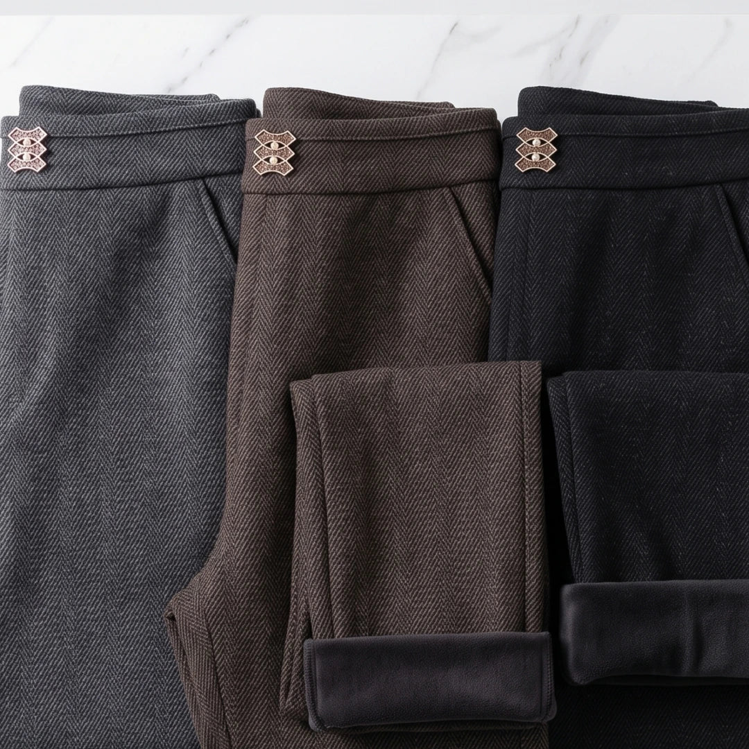 (Compre 2, Leve 3) Calça Eloá Feminina em Algodão, Poliéster e Viscose de Cintura Alta com Botões Decorativos