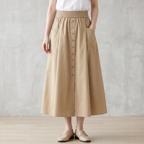 [Compre 2, Leve 4] Saia Dália Feminina em Algodão, Poliéster, Viscose de Cintura Alta com Botões Frontais e Bolsos + BRINDES: Bolsa e Cinto de Couro