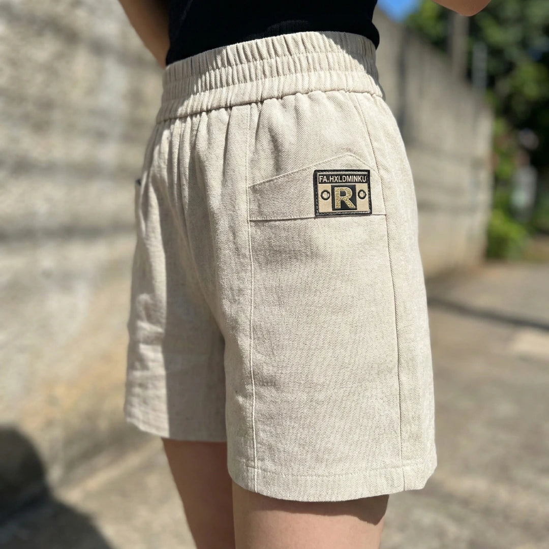 [Leve 4, Pague Só 2!] Short Amélia Feminino em Veludo Cotelê e Algodão de Cintura Alta com Cós Elástico Confortável