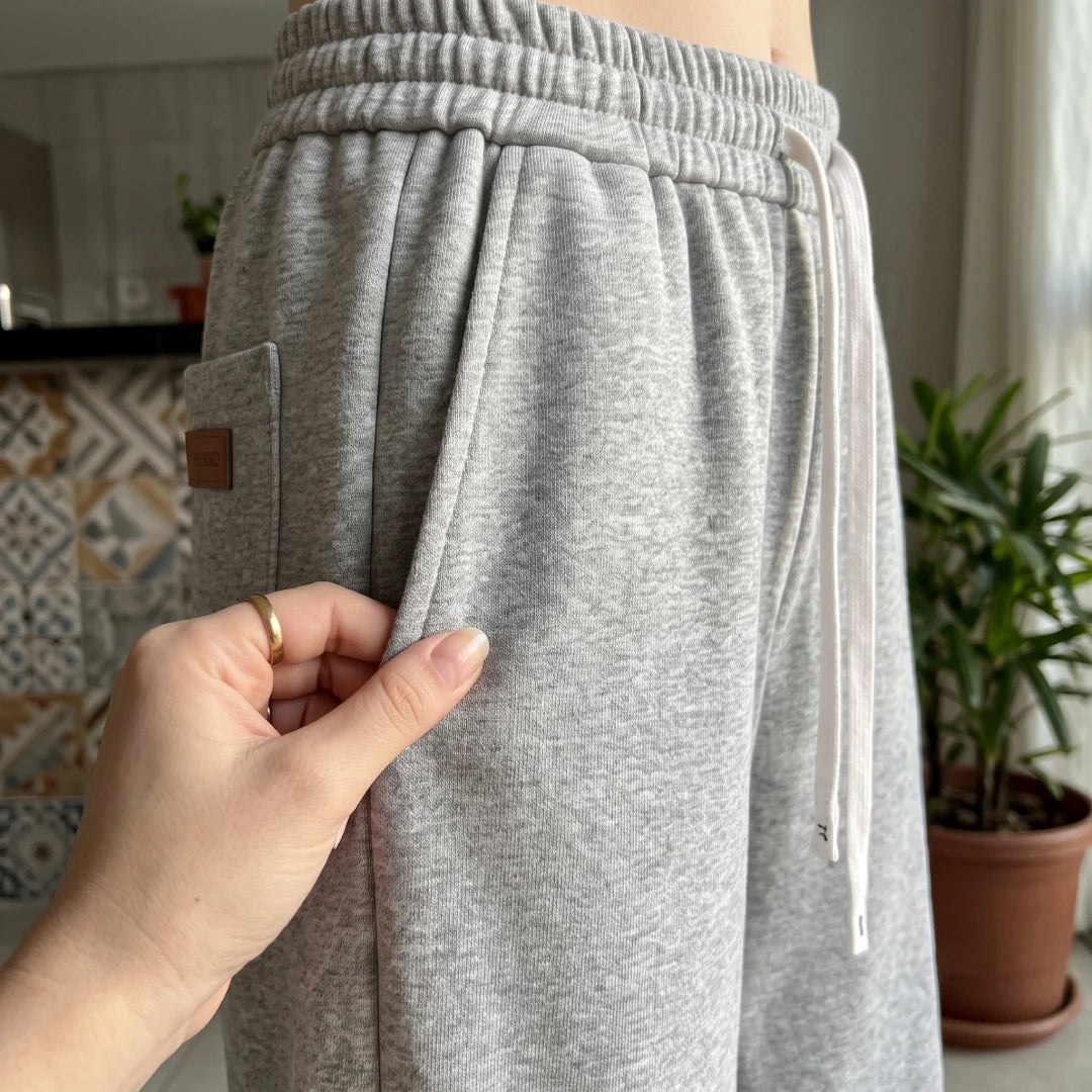 [Leve 3, Pague Só 2!] Calça Lunara Feminina em Algodão, Poliéster e Elastano de Cintura Alta com Cordão de Ajuste em Contraste