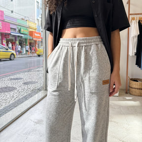 [Leve 3, Pague Só 2!] Calça Lunara Feminina em Algodão, Poliéster e Elastano de Cintura Alta com Cordão de Ajuste em Contraste