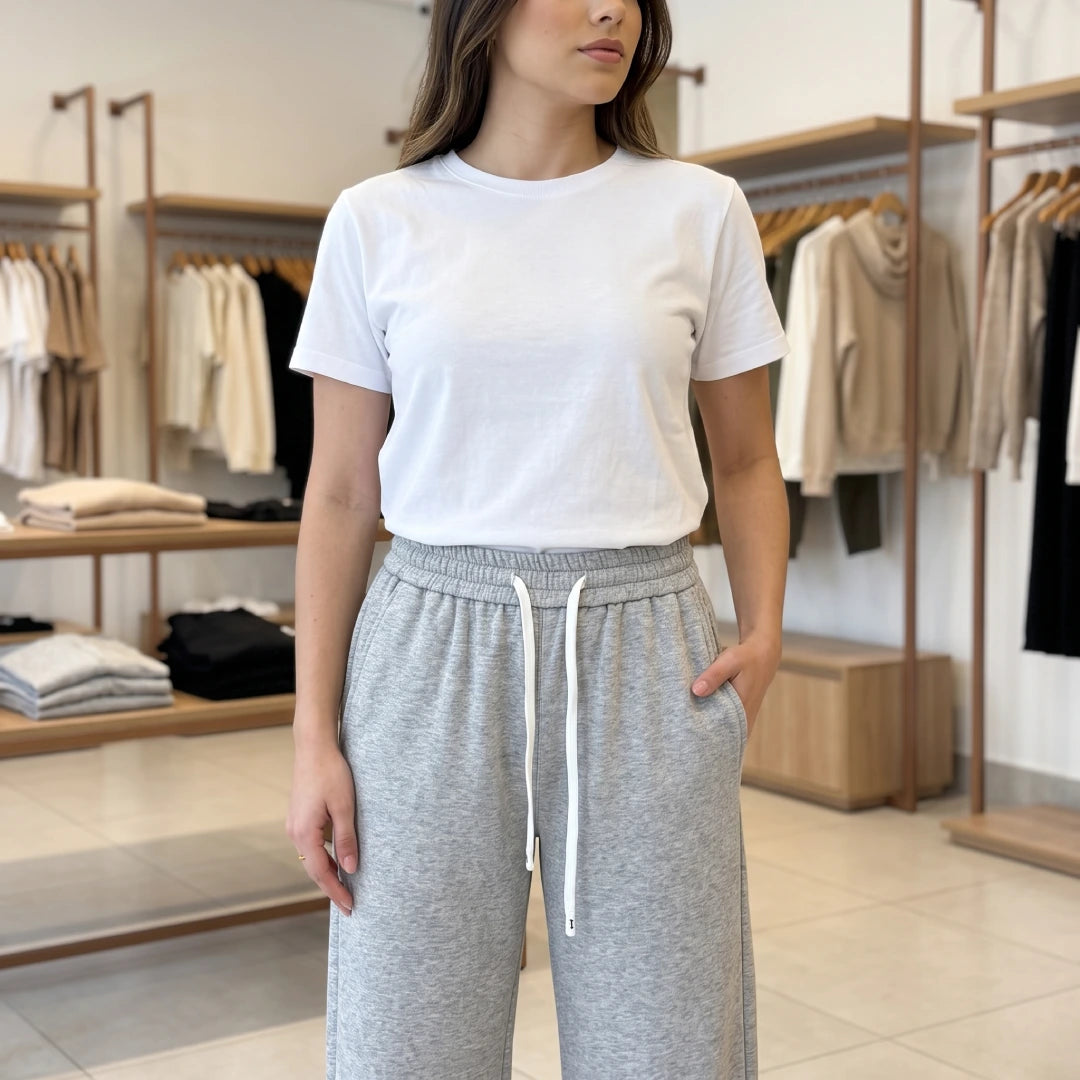 [Leve 3, Pague Só 2!] Calça Lunara Feminina em Algodão, Poliéster e Elastano de Cintura Alta com Cordão de Ajuste em Contraste