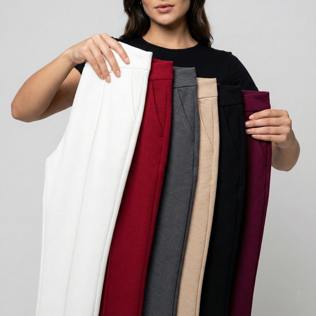 [Leve 6, Pague Só 3!] Calça Feminina Naira em Malha Piquet Texturizada e Viscose com Elastano de Toque Macio com Vinco Frontal Estruturado