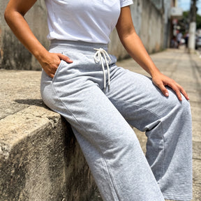 [Leve 3, Pague Só 2!] Calça Lunara Feminina em Algodão, Poliéster e Elastano de Cintura Alta com Cordão de Ajuste em Contraste