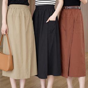 [Compre 2 e Leve 3] Saia-Calça Elori Feminina em Poliéster, Viscose e Elastano Pantacourt de Cintura Alta com Sobreposição Frontal e Cós Elástico + BRINDES
