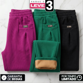 [Compre 2, Leve 3] Calça Malena Feminina em Tecido Canelado e Forro Peluciado de Caimento Sofisticado com Cós Elástico e Bolsos Práticos