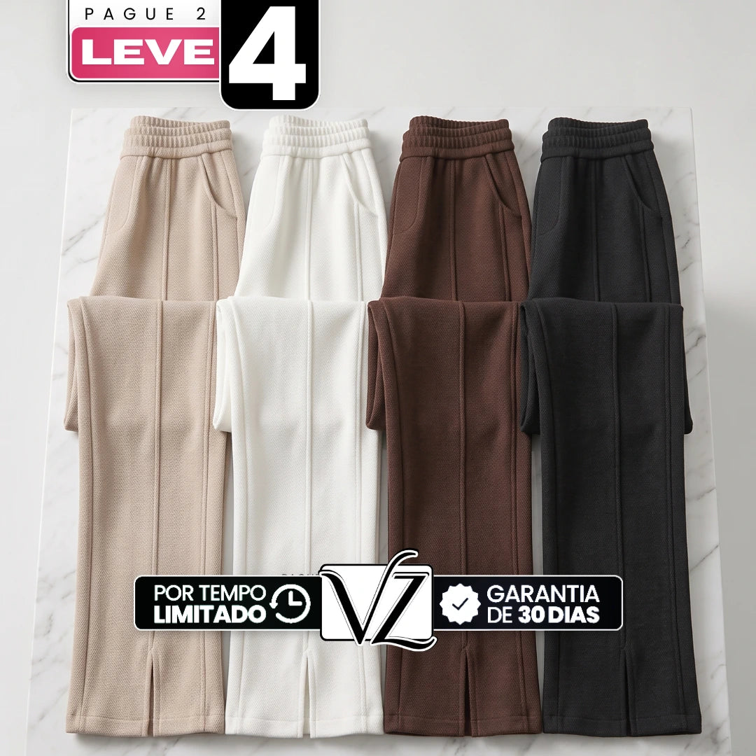 [Pague 2, Leve 4] Calça Celena Feminina em Malha Tecnológica de Algodão, Poliéster e Viscose de Caimento Fluido com Costura Frontal