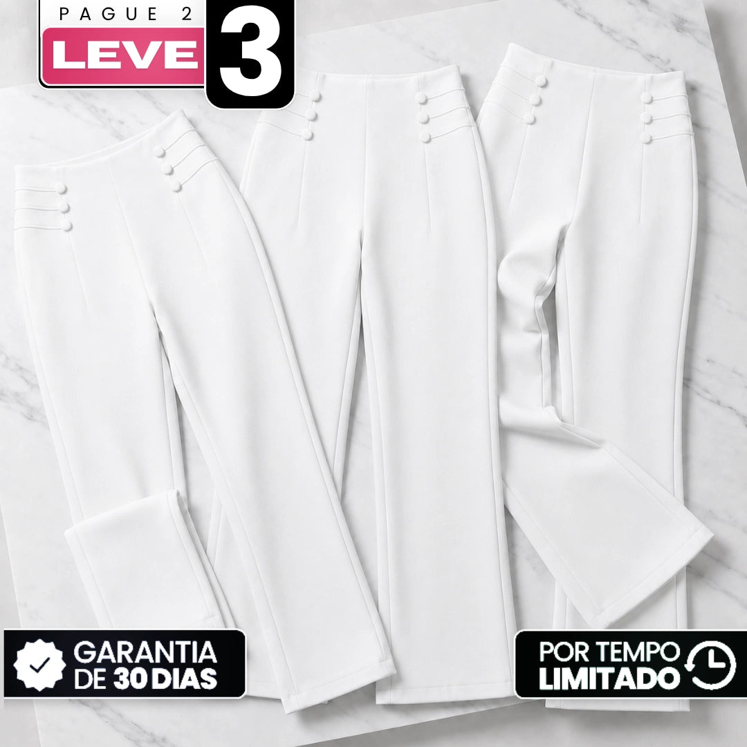 [Compre 2, Leve 3] Calça Maya Feminina em Poliéster, Viscose e Elastano de Cintura Alta Térmica com Forro Peluciado e Fivela Decorativa