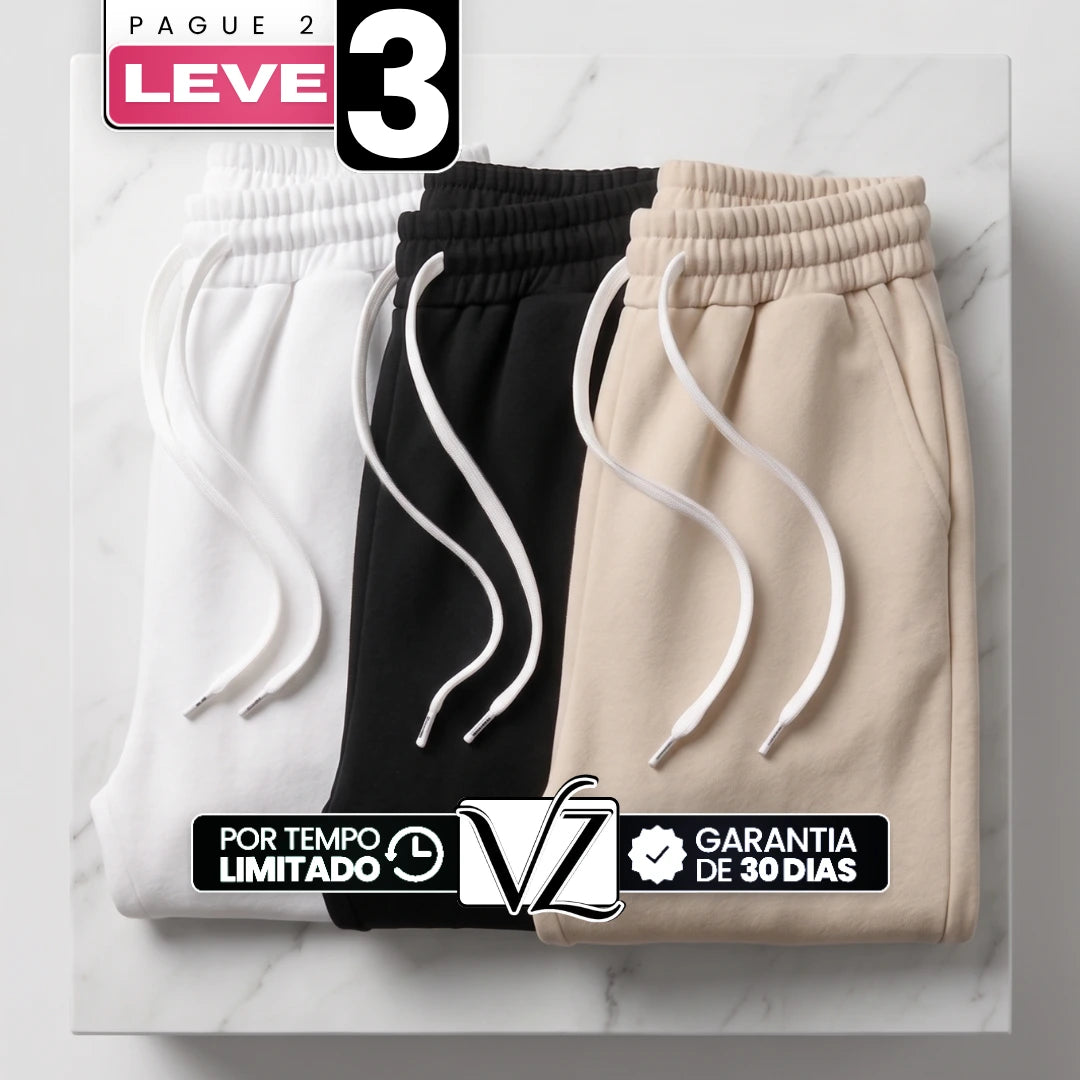 [Leve 3, Pague Só 2!] Calça Lunara Feminina em Algodão, Poliéster e Elastano de Cintura Alta com Cordão de Ajuste em Contraste