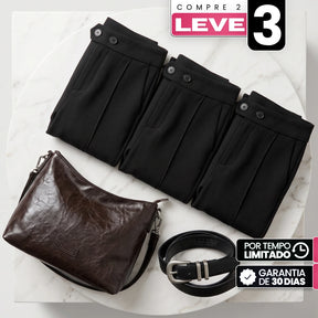 [Compre 2, Leve 3] Calça Mila Feminina em Poliéster, Viscose e Elastano de Cintura Alta com Botões Duplos + BRINDES