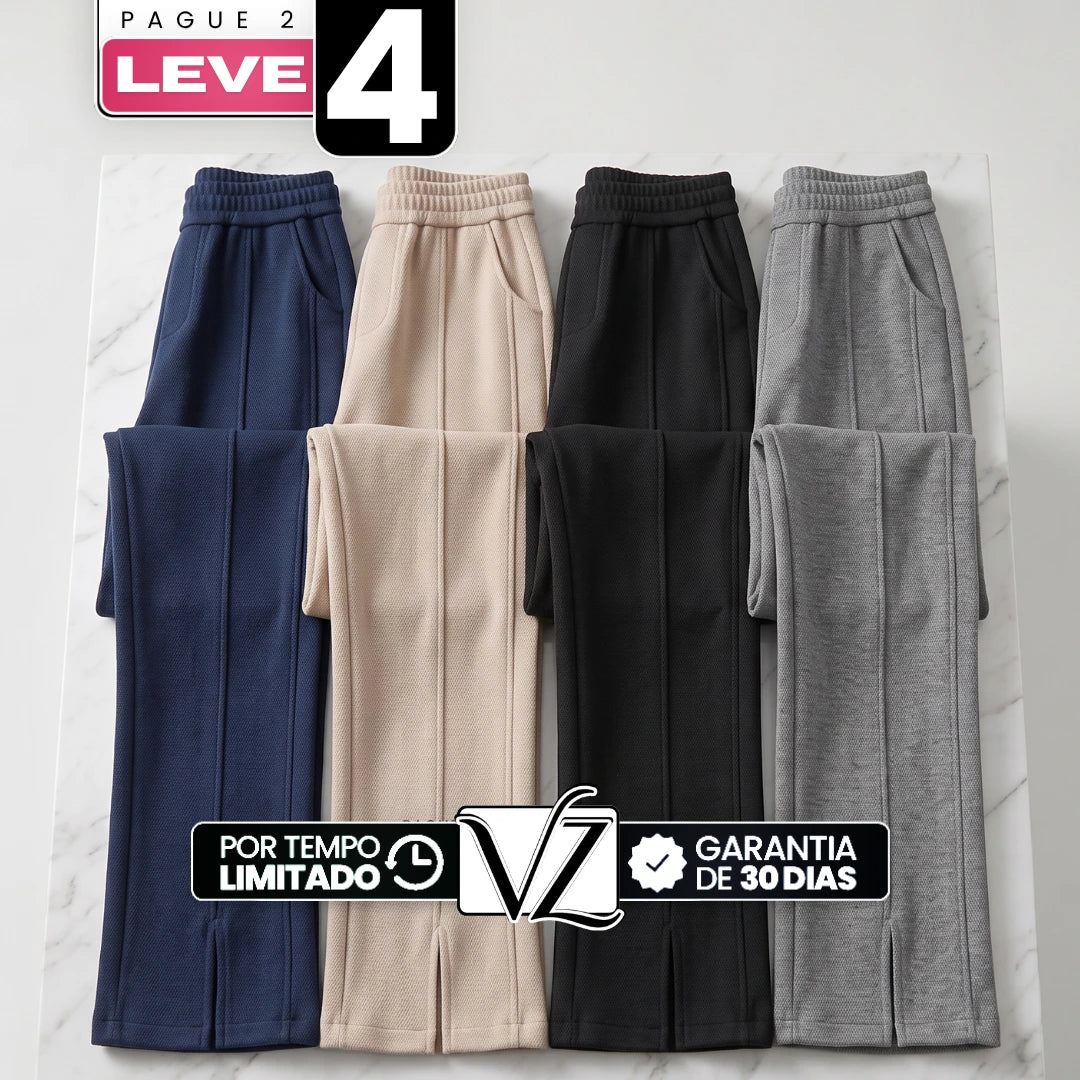 [Pague 2, Leve 4] Calça Celena Feminina em Malha Tecnológica de Algodão, Poliéster e Viscose de Caimento Fluido com Costura Frontal