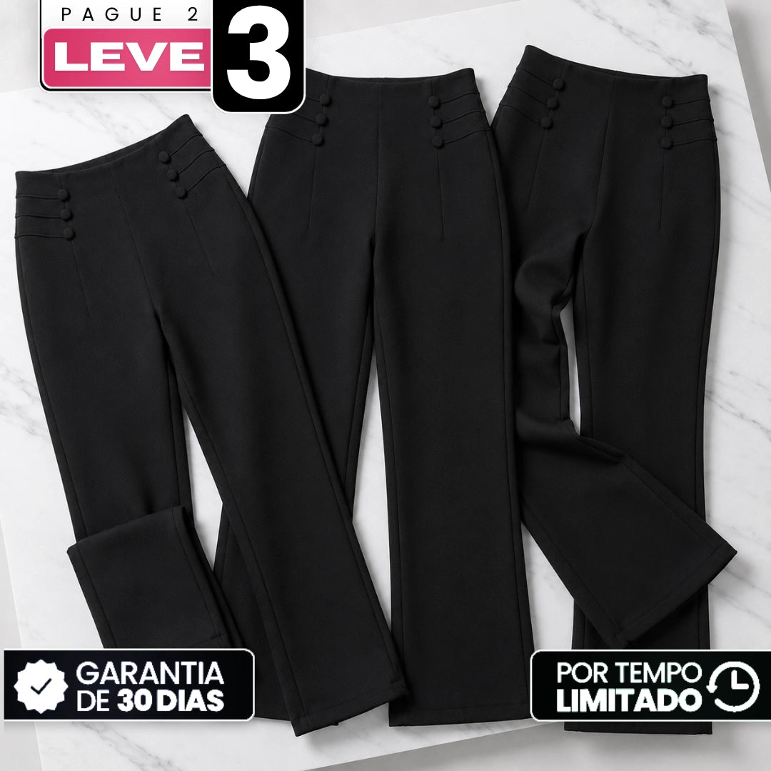 [Compre 2, Leve 3] Calça Maya Feminina em Poliéster, Viscose e Elastano de Cintura Alta Térmica com Forro Peluciado e Fivela Decorativa