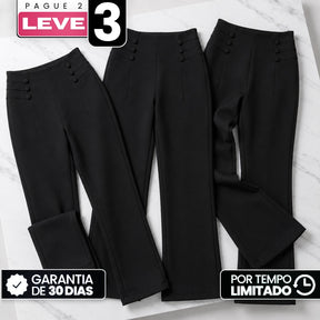 [Compre 2, Leve 3] Calça Maya Feminina em Poliéster, Viscose e Elastano de Cintura Alta Térmica com Forro Peluciado e Fivela Decorativa