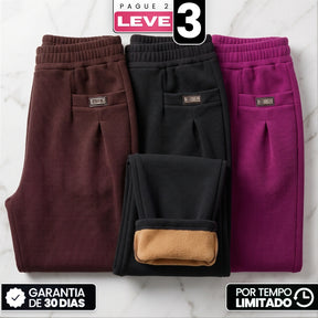 [Compre 2, Leve 3] Calça Malena Feminina em Tecido Canelado e Forro Peluciado de Caimento Sofisticado com Cós Elástico e Bolsos Práticos